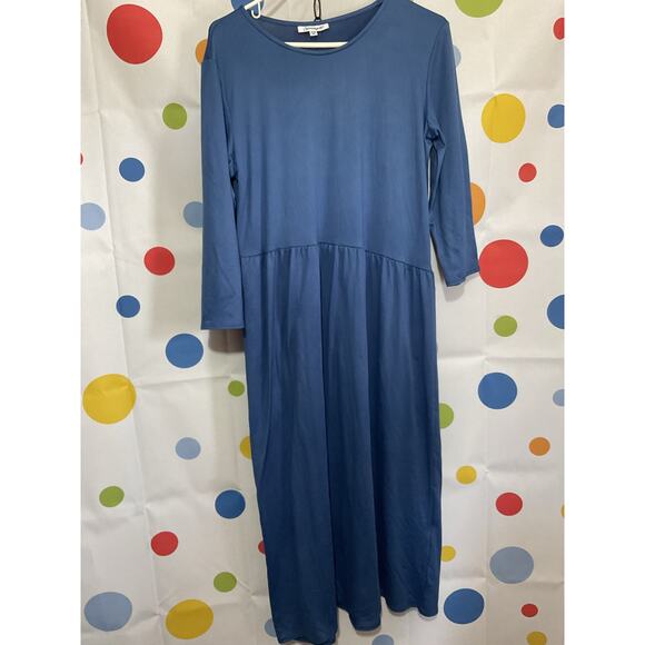 Serengeti Casual Blue Midi Dress size Medium 3/4 Sleeves - Picture 1 of 11